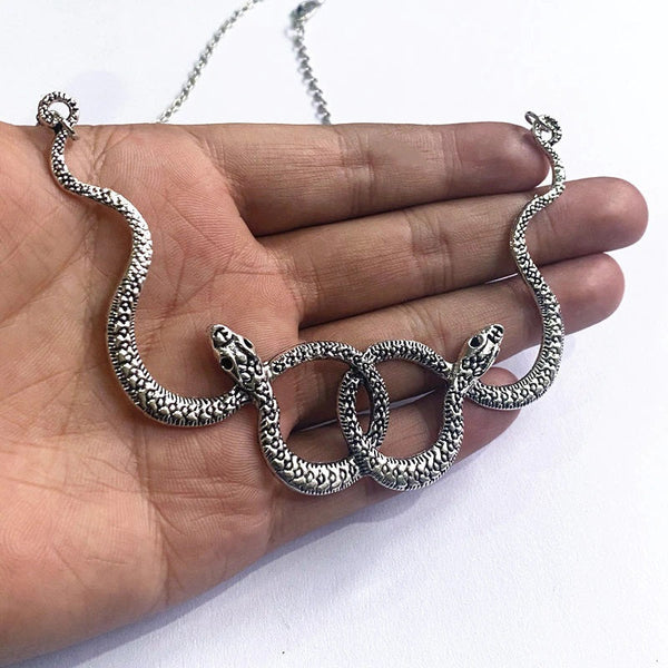 Vintage Gothic verschlungene Doppelschlangen Halskette
