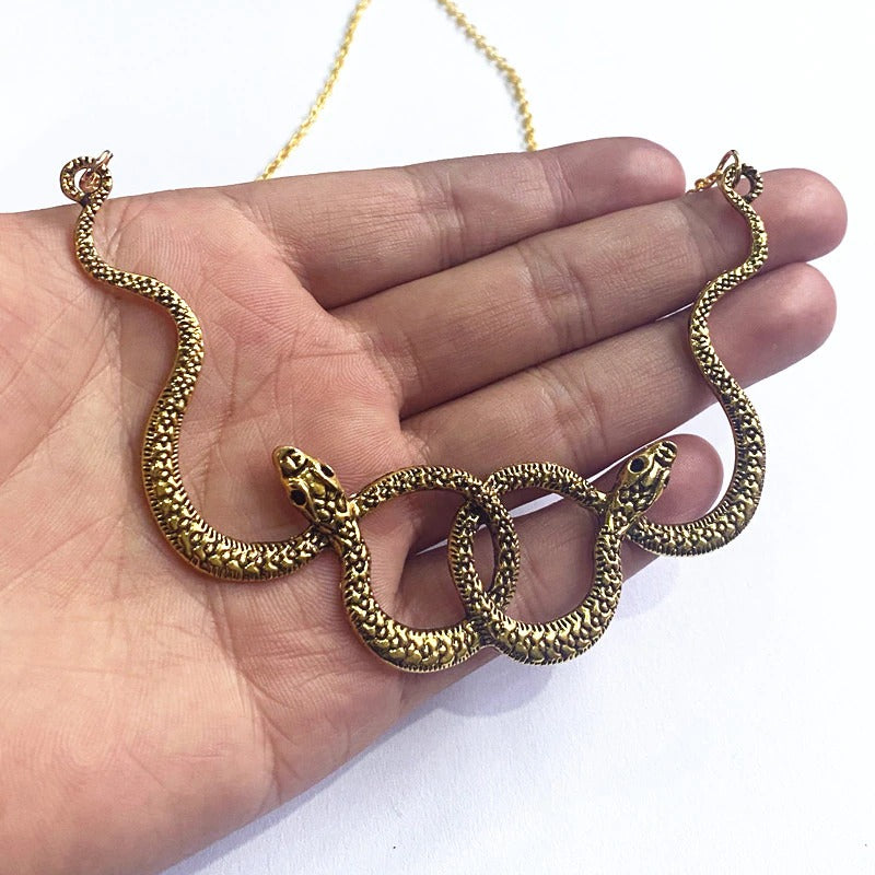 Vintage Gothic verschlungene Doppelschlangen Halskette