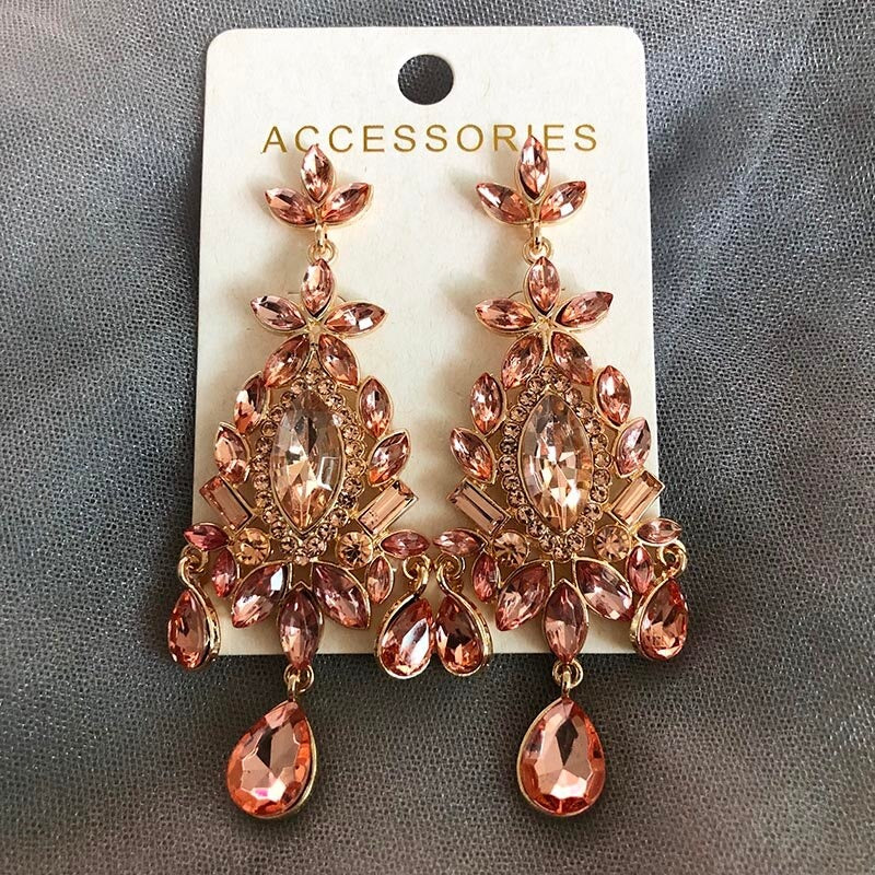 Vintage Hängende elegante handgemachte Strass Tropfen Ohrringe