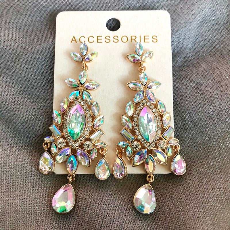 Vintage Hängende elegante handgemachte Strass Tropfen Ohrringe