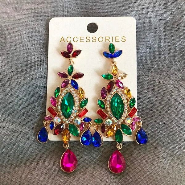 Vintage Hängende elegante handgemachte Strass Tropfen Ohrringe