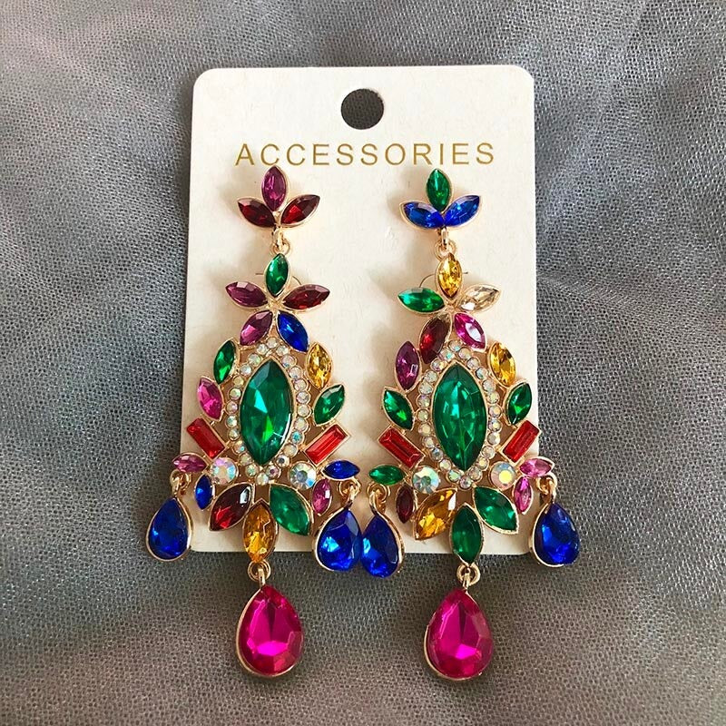 Vintage Hängende elegante handgemachte Strass Tropfen Ohrringe