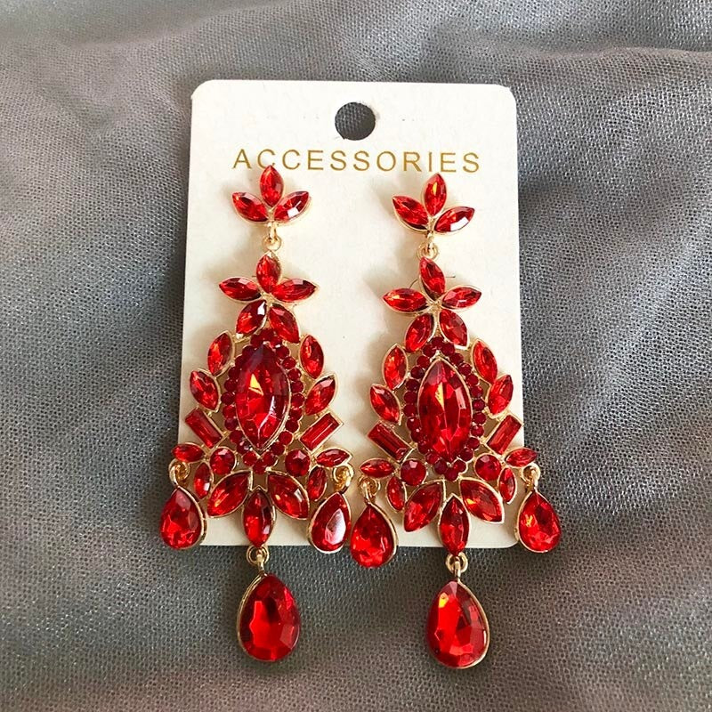 Vintage Hängende elegante handgemachte Strass Tropfen Ohrringe