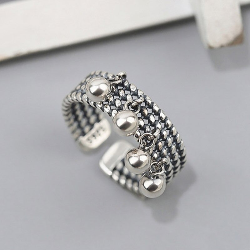 Vintage-inspirierte Sterling Silber Perlen baumeln größenveränderbare Ringe