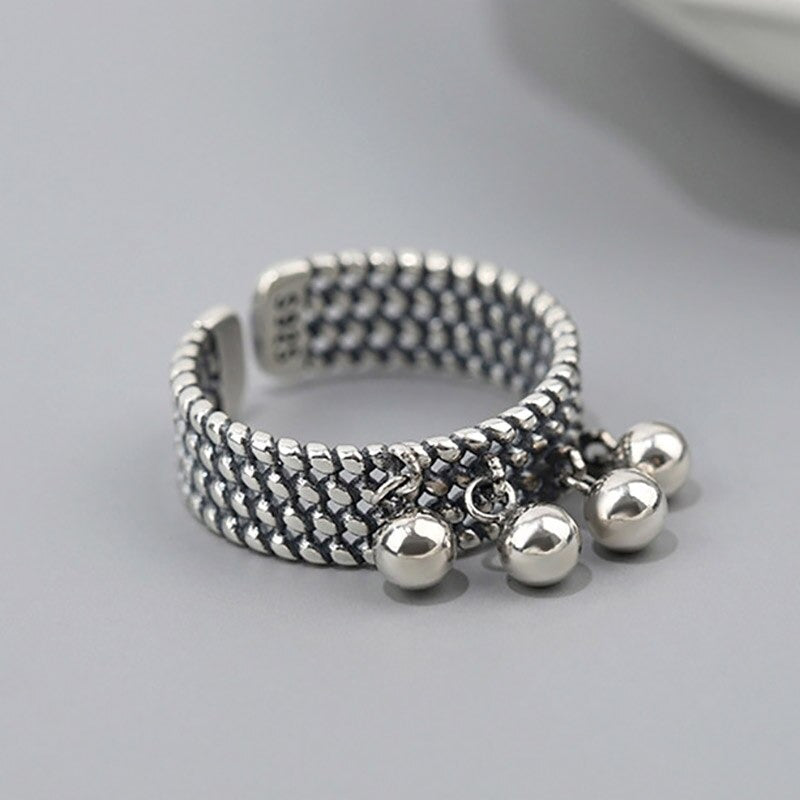 Vintage-inspirierte Sterling Silber Perlen baumeln größenveränderbare Ringe