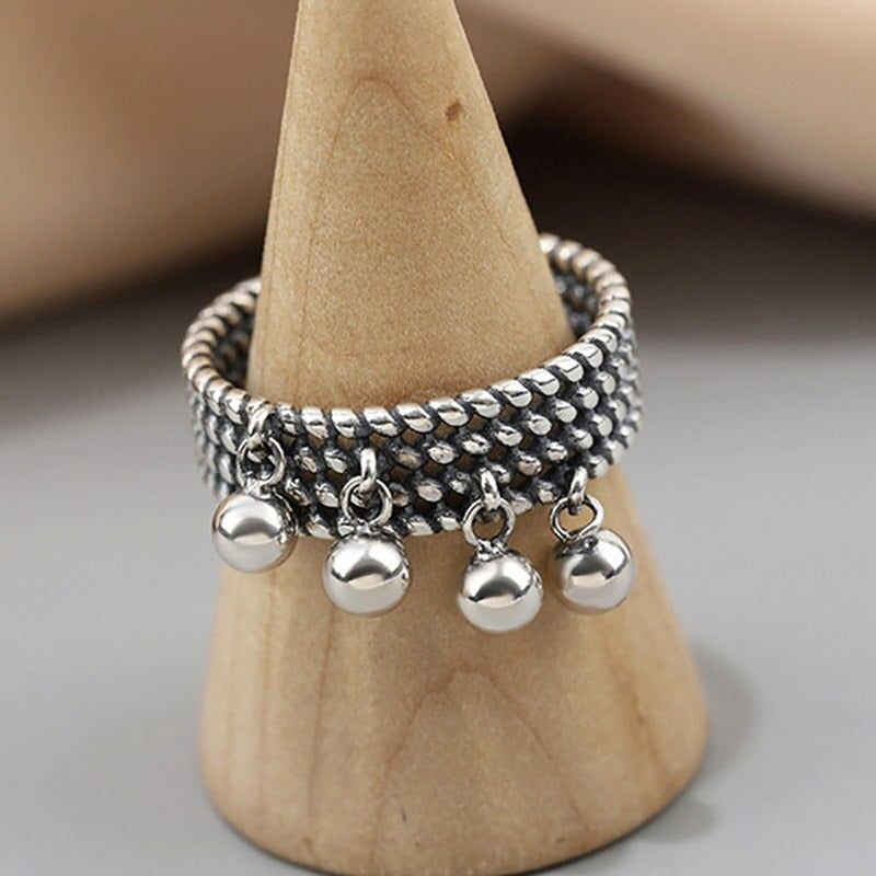 Vintage-inspirierte Sterling Silber Perlen baumeln größenveränderbare Ringe