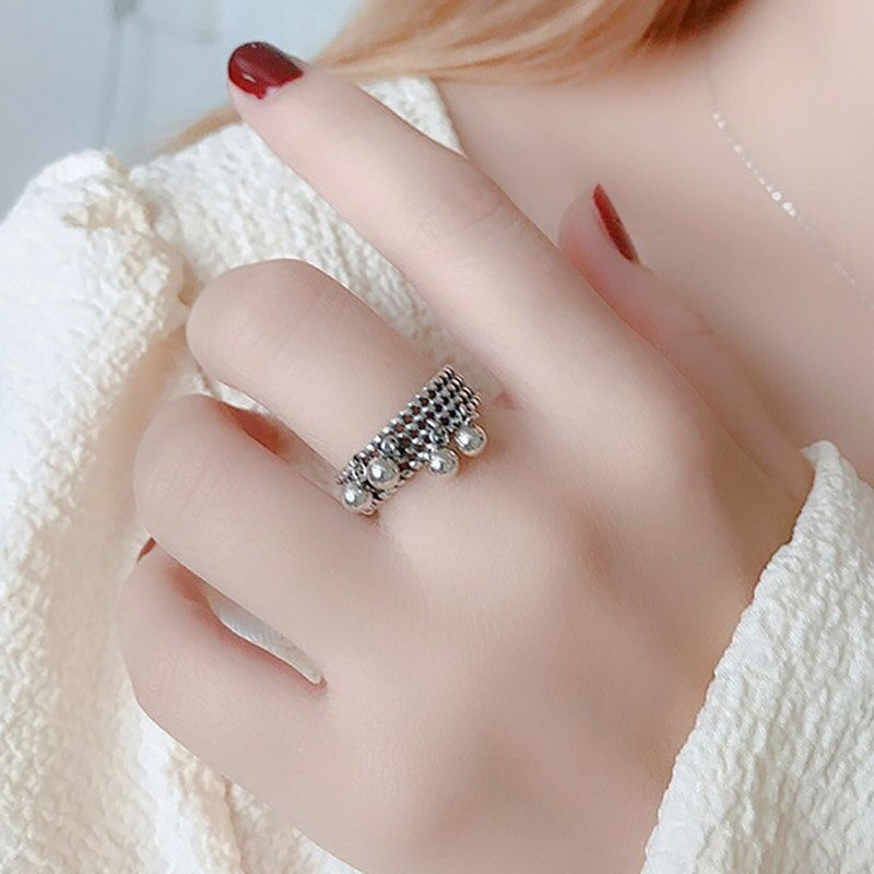 Vintage-inspirierte Sterling Silber Perlen baumeln größenveränderbare Ringe