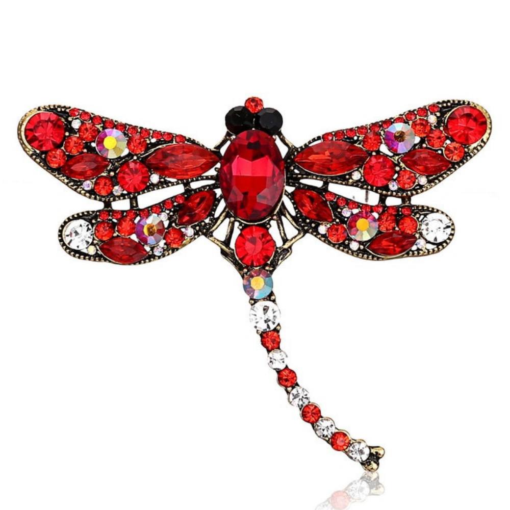 Vintage Libellenbrosche mit Kristallen und Strasssteinen