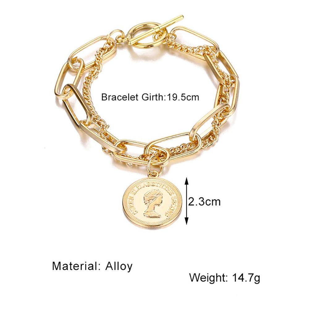 Vintage-Armband mit dicker Kette und Münzkopf-Charm