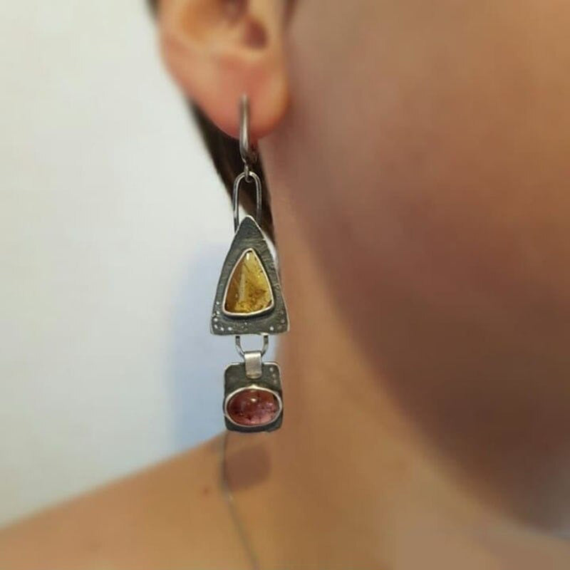 Übergroße geometrische Dreieck-Ohrringe aus Metall im Vintage-Stil