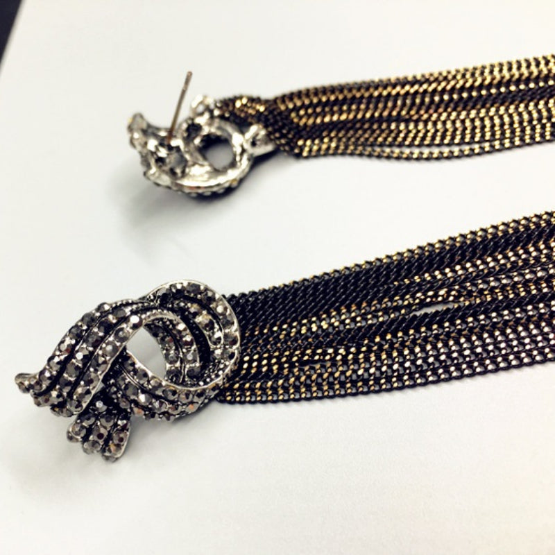 Vintage Strass Kette Quaste Lange Tropfen Ohrringe