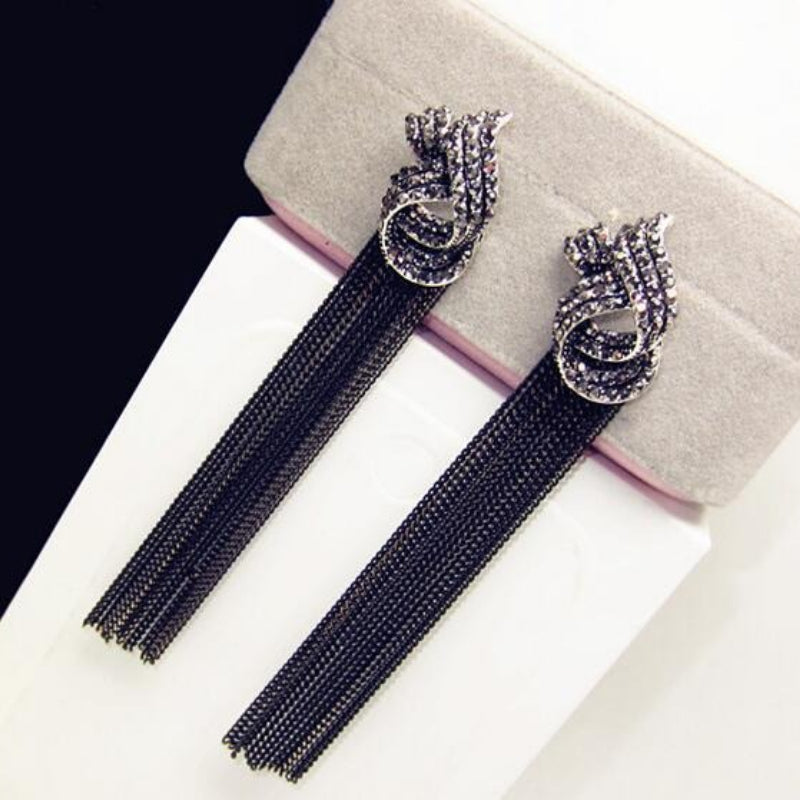 Vintage Strass Kette Quaste Lange Tropfen Ohrringe