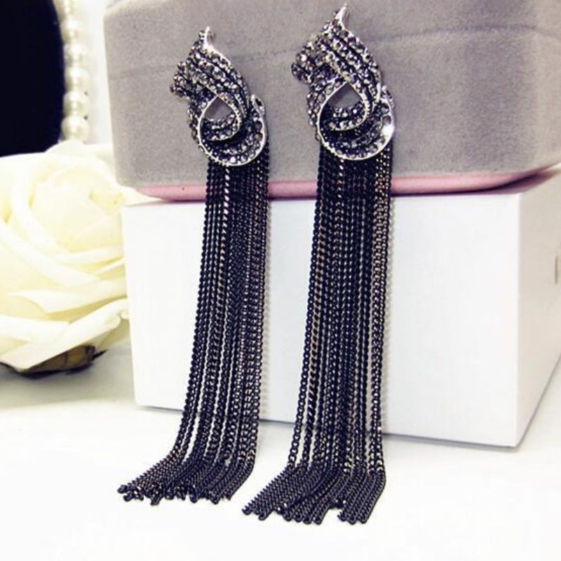 Vintage Strass Kette Quaste Lange Tropfen Ohrringe