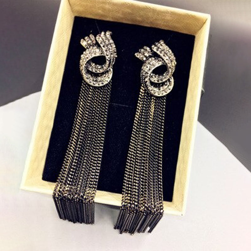 Vintage Strass Kette Quaste Lange Tropfen Ohrringe