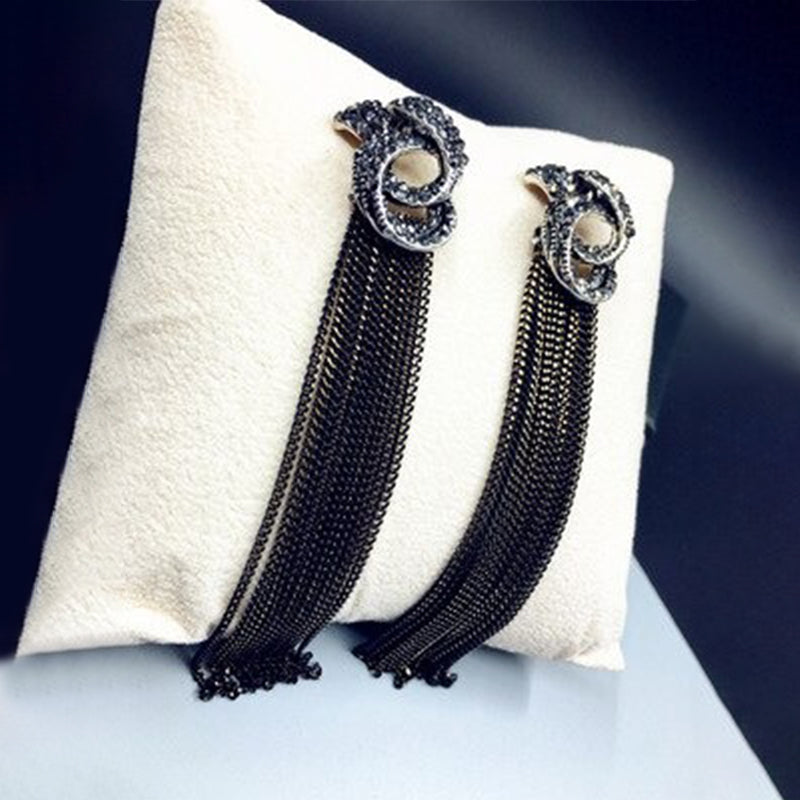 Vintage Strass Kette Quaste Lange Tropfen Ohrringe