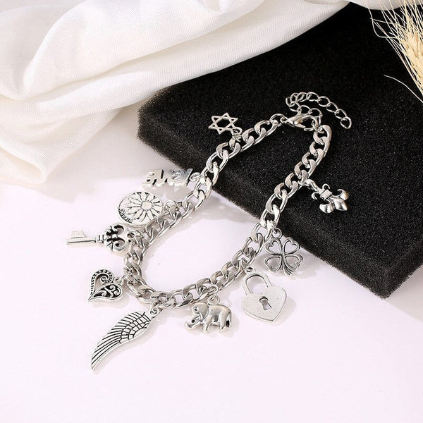 Silberfarbene Vintage-Modearmbänder mit mehreren Charms