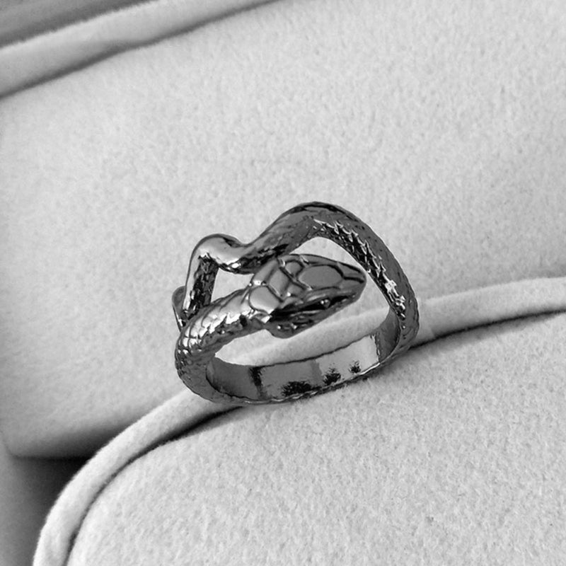 Versilberte Vintage Klapperschlangen verstellbare Gothic Ringe