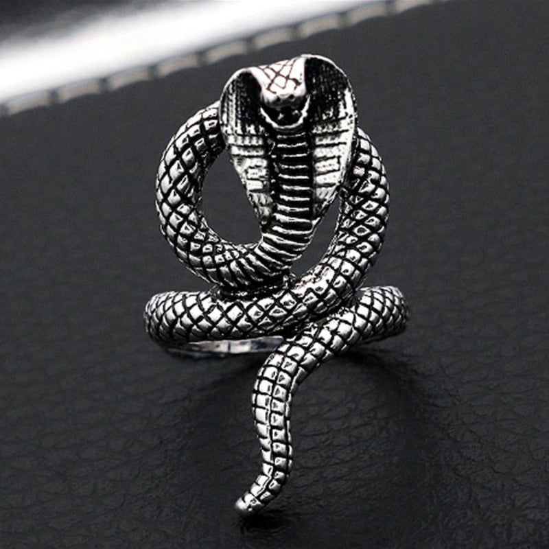 Versilberte Vintage Klapperschlangen verstellbare Gothic Ringe