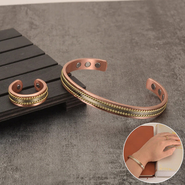 Verstellbares Set aus magnetischen Manschettenarmbändern und Ringen im Vintage-Stil im gedrehten Stil