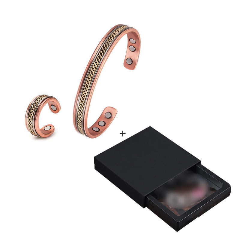Verstellbares Set aus magnetischen Manschettenarmbändern und Ringen im Vintage-Stil im gedrehten Stil