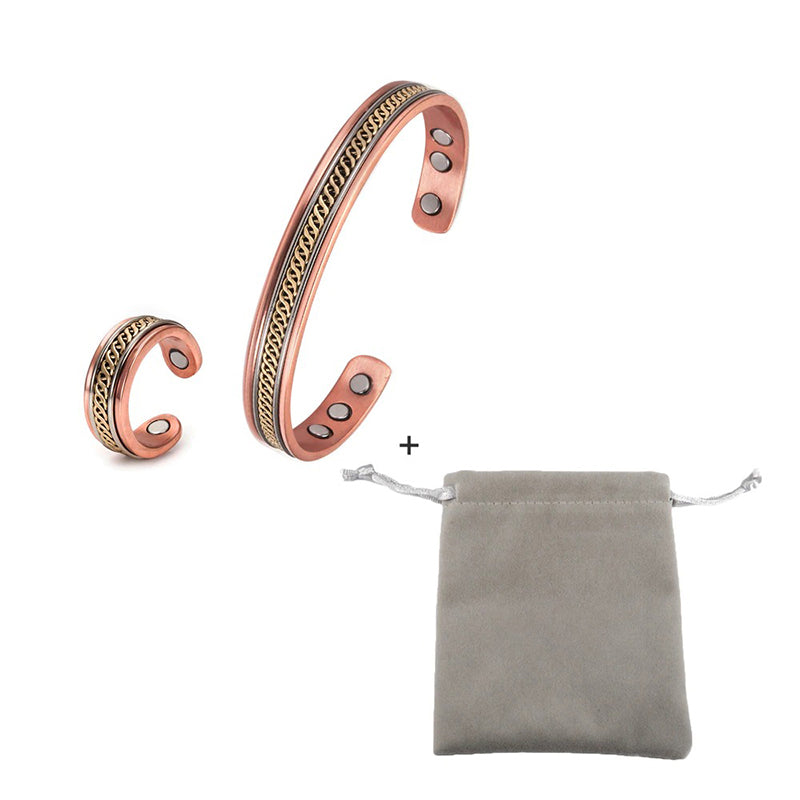 Verstellbares Set aus magnetischen Manschettenarmbändern und Ringen im Vintage-Stil im gedrehten Stil