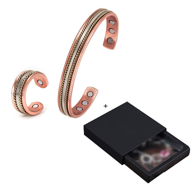 Verstellbares Set aus magnetischen Manschettenarmbändern und Ringen im Vintage-Stil im gedrehten Stil