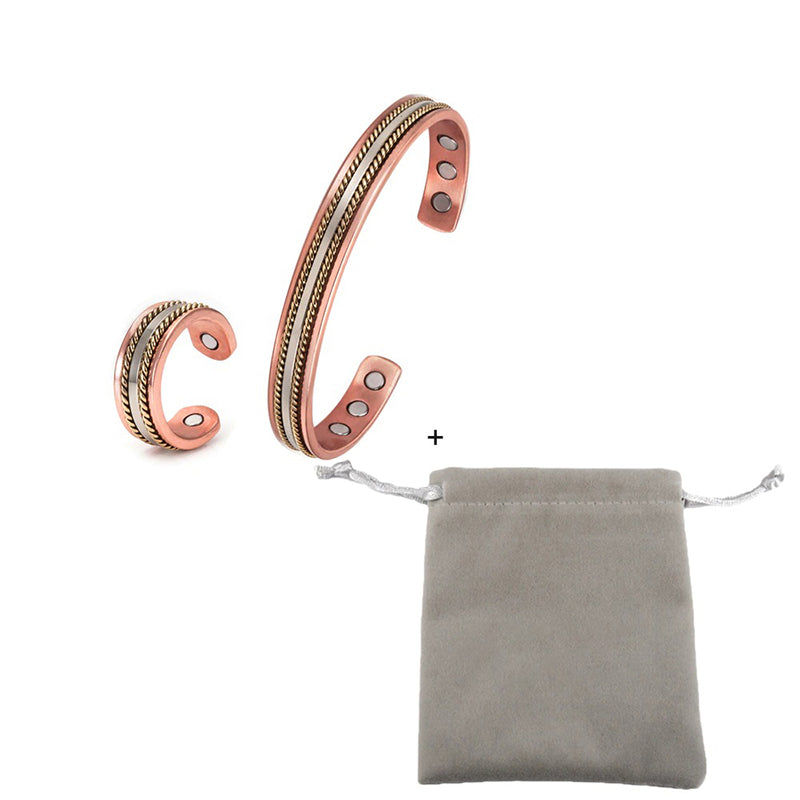 Verstellbares Set aus magnetischen Manschettenarmbändern und Ringen im Vintage-Stil im gedrehten Stil