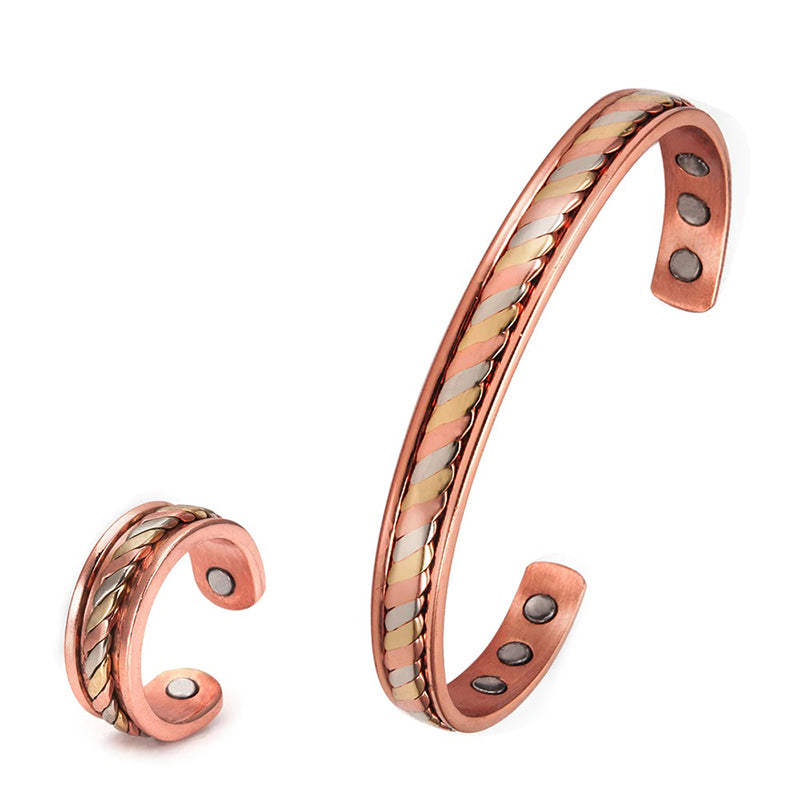 Verstellbares Set aus magnetischen Manschettenarmbändern und Ringen im Vintage-Stil im gedrehten Stil