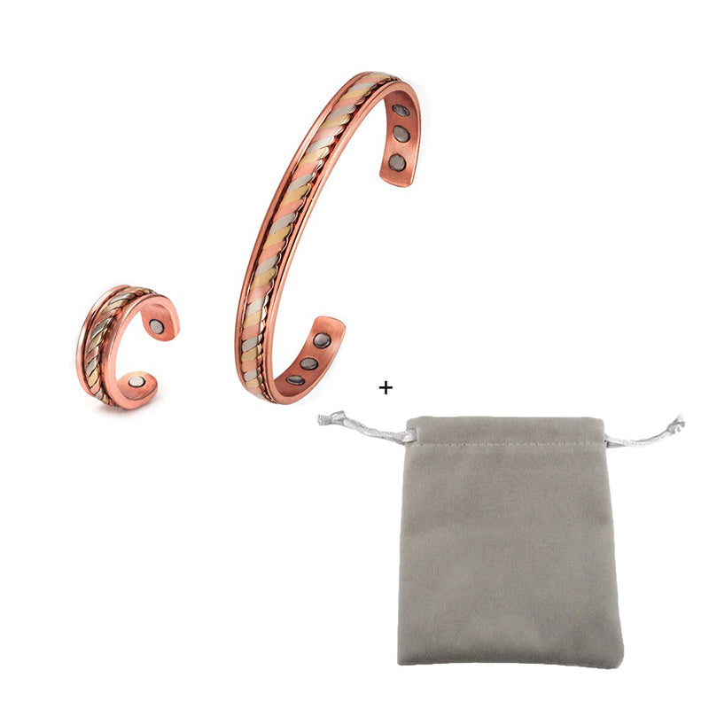 Verstellbares Set aus magnetischen Manschettenarmbändern und Ringen im Vintage-Stil im gedrehten Stil