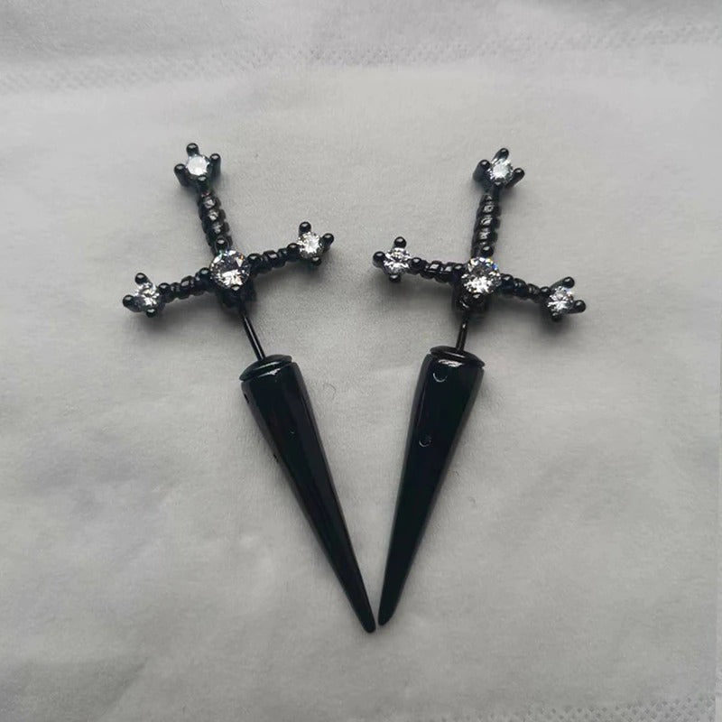 Auffällige Gothic Strass Schwert Statement Ohrringe