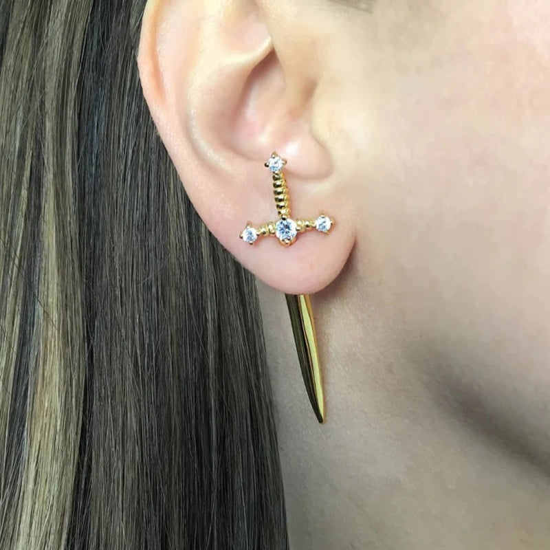 Auffällige Gothic Strass Schwert Statement Ohrringe