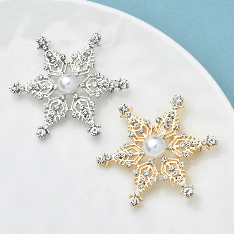 Wintermode Strass Schneeflocken Brosche Pins
