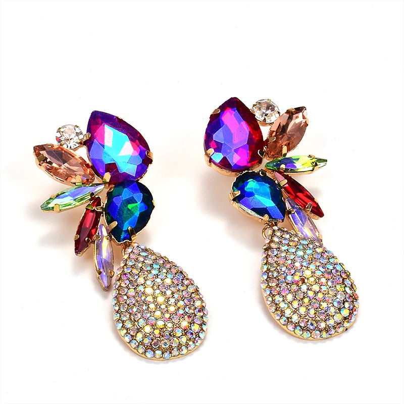 Bunte, baumelnde Ohrringe mit Wassertropfen-Strass für Damen