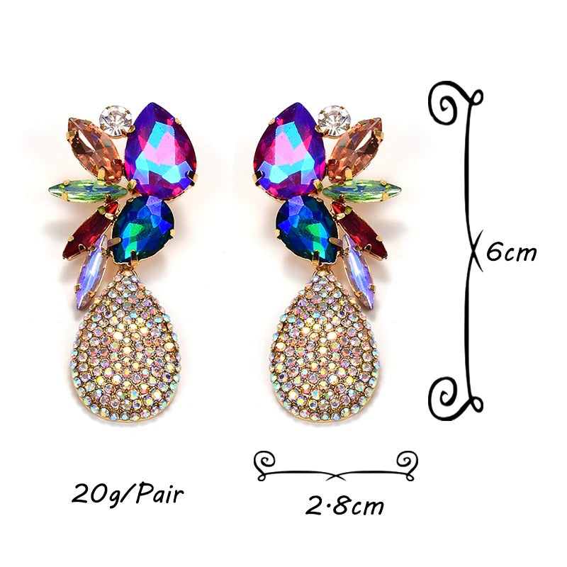 Bunte, baumelnde Ohrringe mit Wassertropfen-Strass für Damen