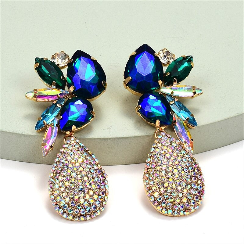 Bunte, baumelnde Ohrringe mit Wassertropfen-Strass für Damen