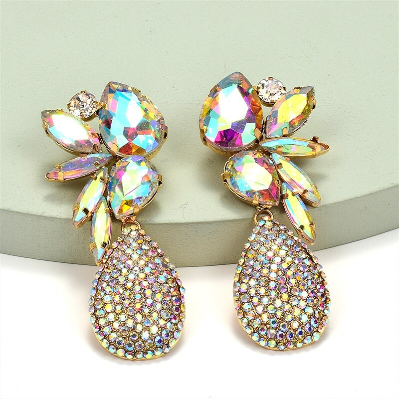 Bunte, baumelnde Ohrringe mit Wassertropfen-Strass für Damen