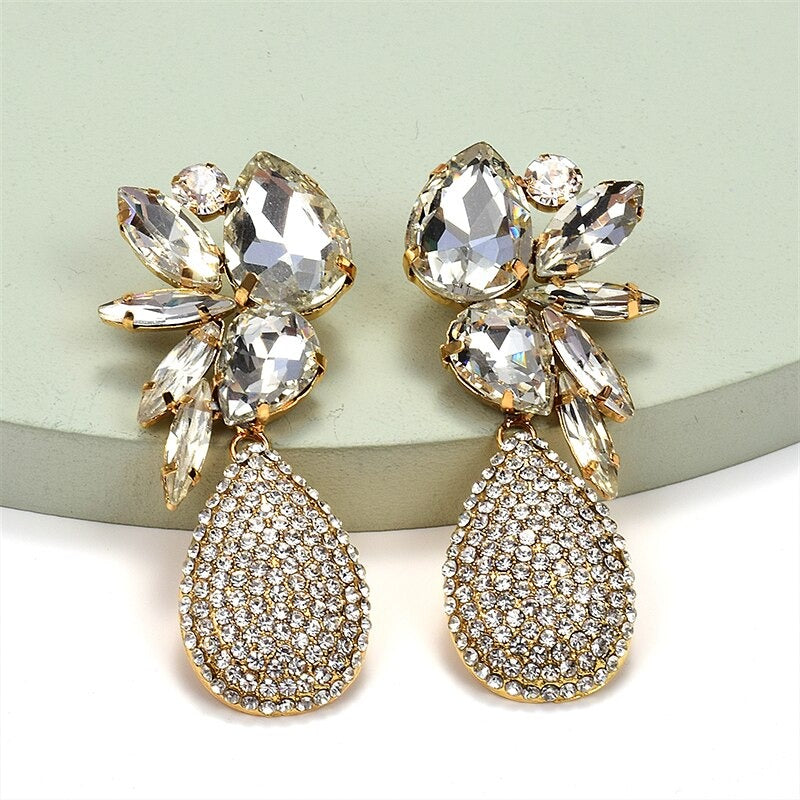 Bunte, baumelnde Ohrringe mit Wassertropfen-Strass für Damen