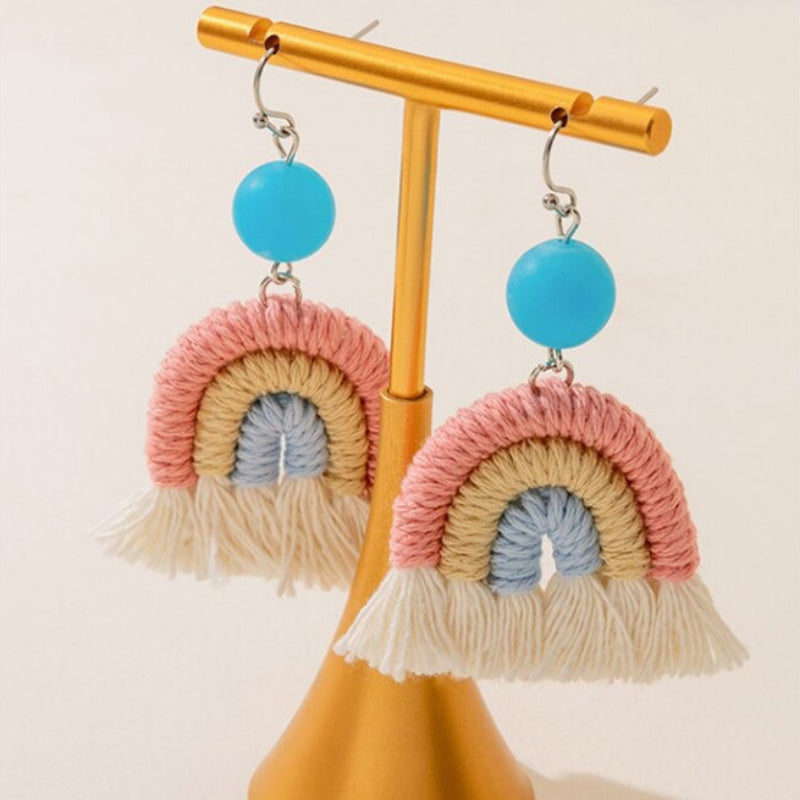 Handgefertigte Bohemian-Ohrringe mit gewebten Quasten im Regenbogen-Design für Damen