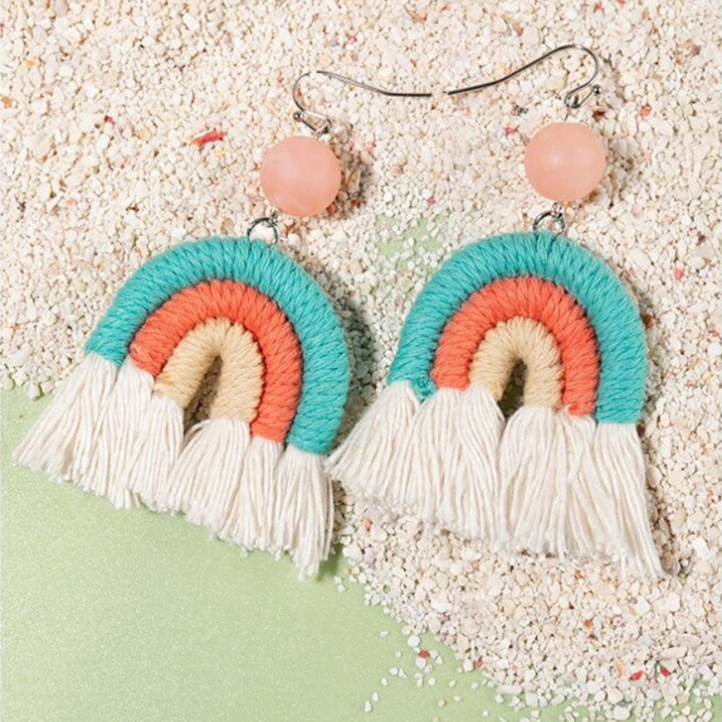 Handgefertigte Bohemian-Ohrringe mit gewebten Quasten im Regenbogen-Design für Damen