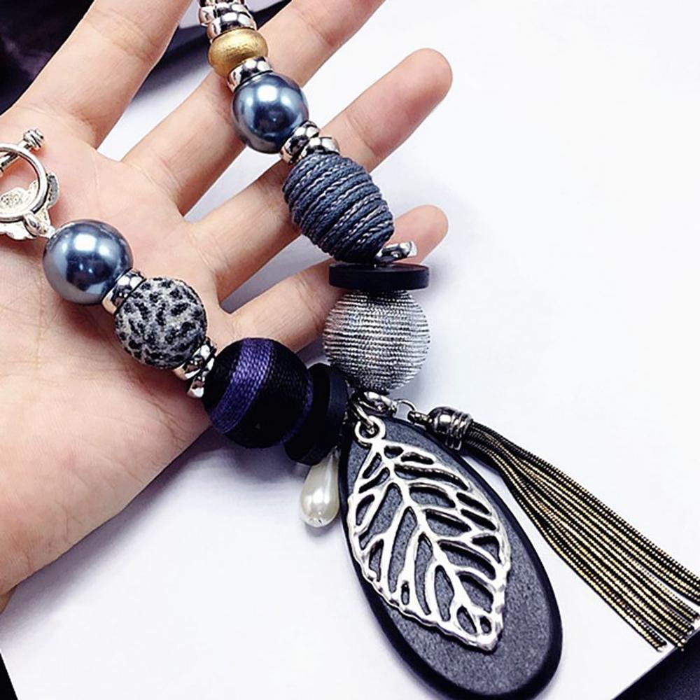 Holzperlen Blatt Anhänger mit Quaste Halskette