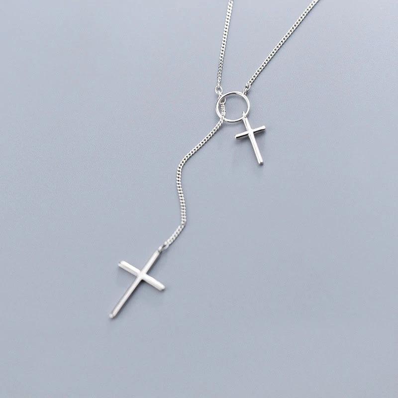 Atemberaubende Halskette mit Y-förmigem Doppelkreuz-Anhänger