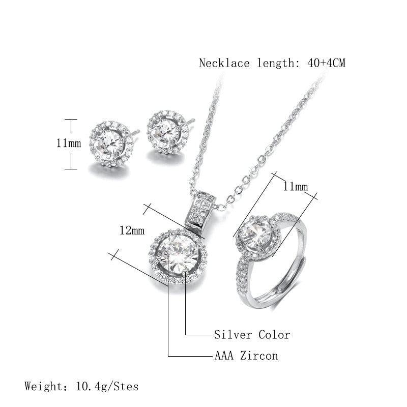 Schmuckset mit runder Halskette, Ohrringen und Ringen in Zirkonia