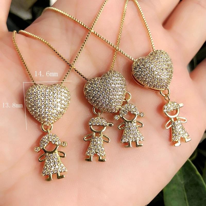 Halskette mit Zirkonia-Herz und Jungen- und Mädchen-Anhänger