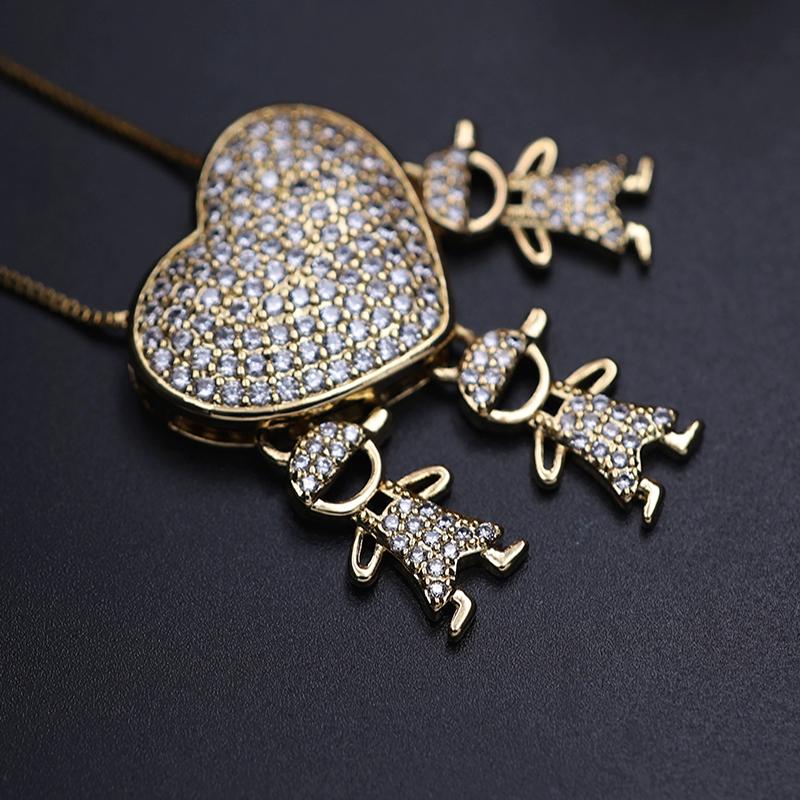 Halskette mit Zirkonia-Herz und Jungen- und Mädchen-Anhänger