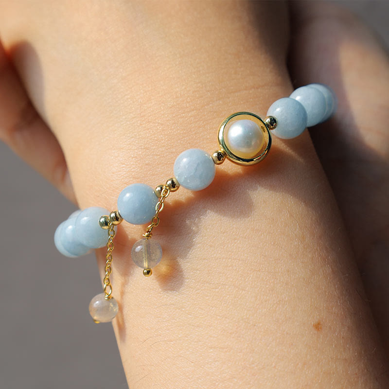Carmiora Aquamarin-Perlen-Heilmondstein-Perlen-Charm-Armband