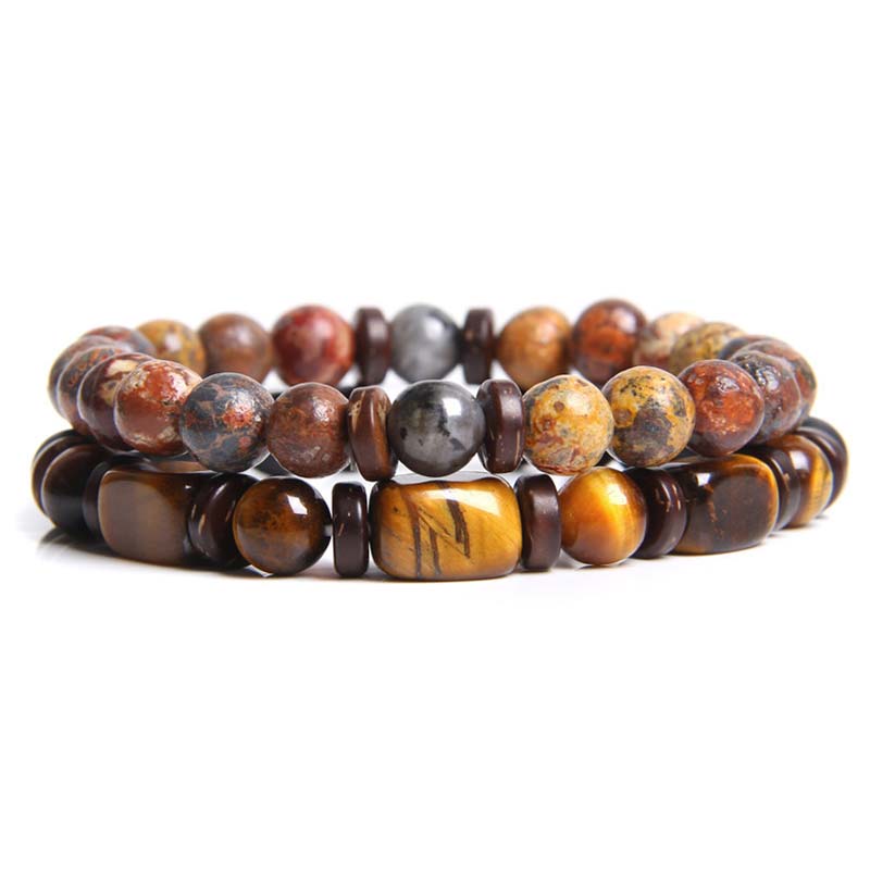 Carmiora 2 Stück Heilkristall-Kaiserstein-Tigerauge-Perlenarmband
