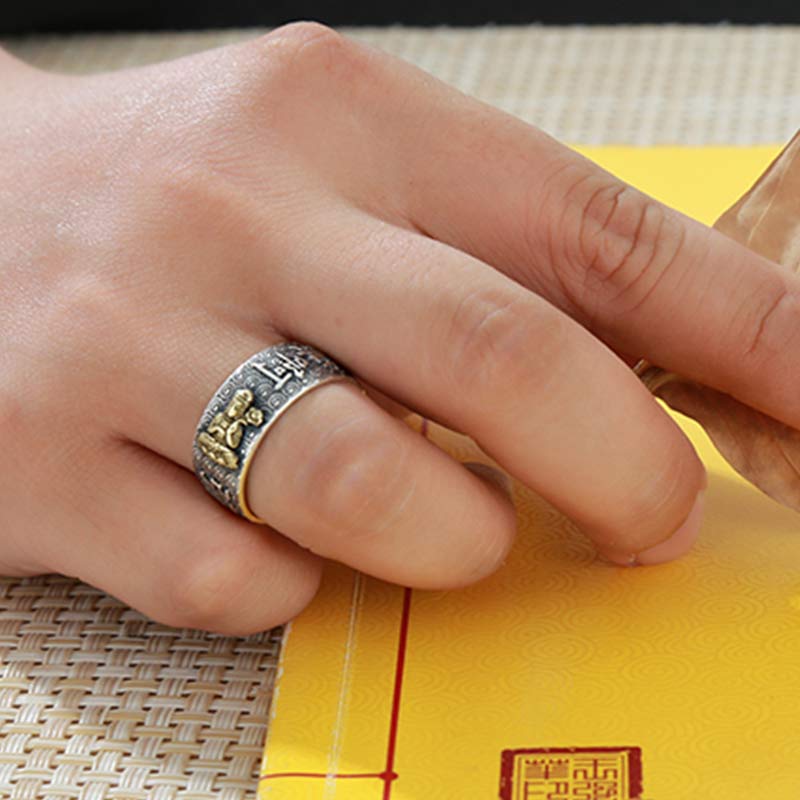 Carmiora Chinesischer Sternzeichen-Natal-Buddha-Reichtum-Glück-verstellbarer Ring