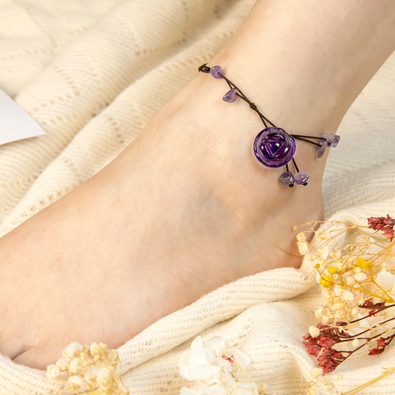 Carmiora Amethyst Pink Crystal Green Aventurine Rose Inner Peace Healing Fußkettchen
