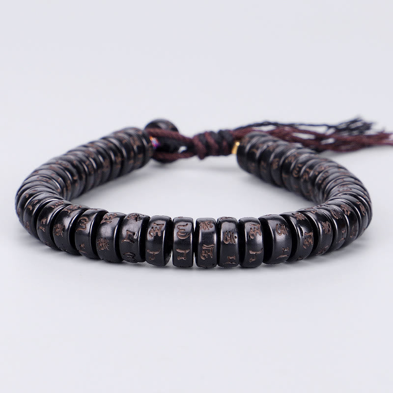 Carmiora tibetische Kokosnussschalen-Perlen mit Gravur Om Mani Padme Hum Mantra Positive String-Armband