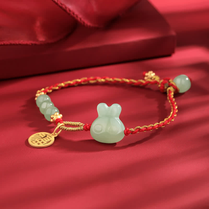 Carmiora 925 Sterling Silber Jahr des Kaninchens Hetian Jade Glück Glück rote Schnur Armband